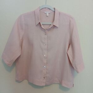 Eileen Fisher Linen pink blush button collared shirt